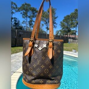 Louis Vuitton Monogram Canvas Bucket Shoulder Bag in Brown and Tan